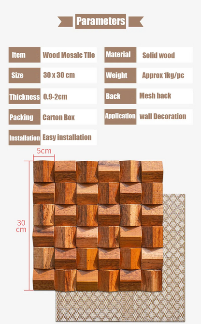 Massivholz 3D Mosaikplatte Premium ✅(30 x 30 cm)