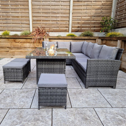 Windsor Rattan Feuertisch-Ecksofa und Hocker Gartenmöbel-Set