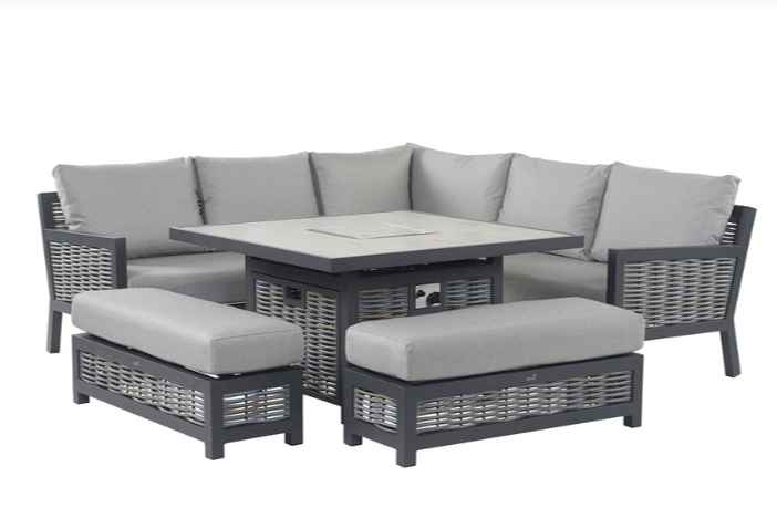 Cambridge Rattan Feuerschale Ecksofa und Bänke Gartenmöbelset