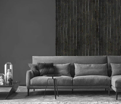 240cm x 60cm Akustik-Lamellenwandpaneel Schwarz-Gold Marmor