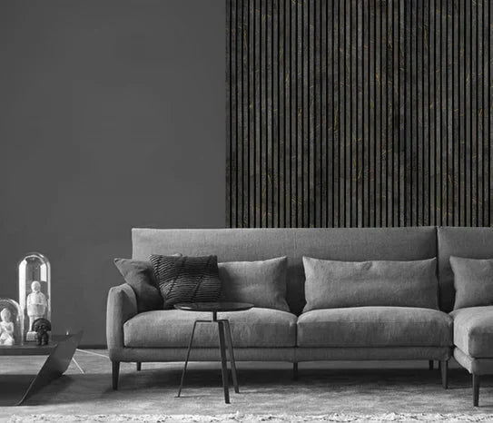 240cm x 60cm Akustik-Lamellenwandpaneel Schwarz-Gold Marmor